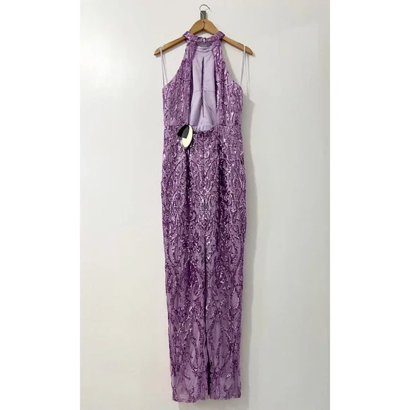 Bariano Australia Lavender Sequin Halter Neck Maxi Gown Formal Evening Dress 10 - Picture 3 of 11